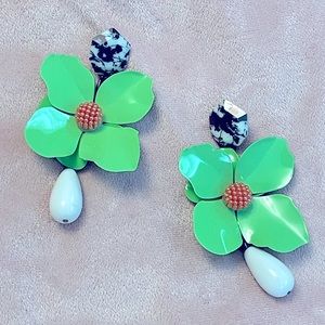 Tropical Vacation Flower Statement Earrings -4 inches long!